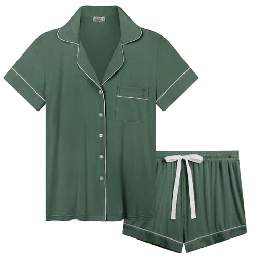 Joyaria Womens Cooling Bambo Viscose Pajamas Short Sleeve Button Down Pj Shorts Set Ultra Soft Summer Sleepwear-Small-XXL