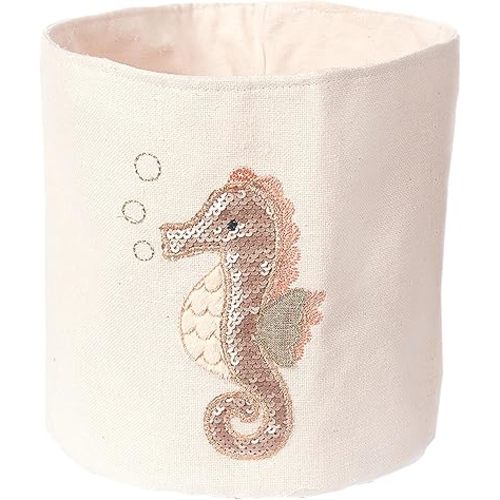 Mon Ami Seahorse Designer Linen Storage Bin, Kids Laundry Basket, Toy Boxes for Kids, Kids Hamper, Cute Baby Nursery Baskets for Bedroom and Bathroom Decor, Toy Storage for Girls & Boys, 8x8 in