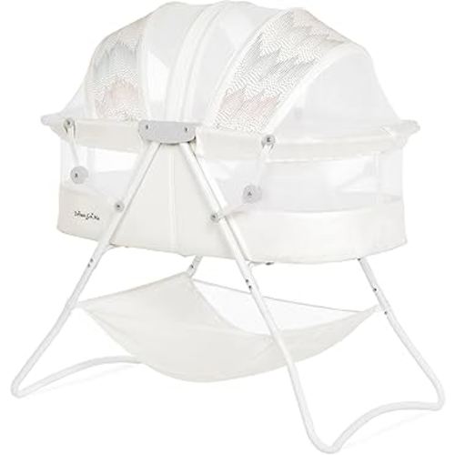 Dream On Me Karley Bassinet in Dove White, Lightweight Portable Baby Bassinet, Quick Fold and Easy to Carry, Adjustable Double Canopy, Indoor and Outdoor Bassinet with Large Storage Basket.