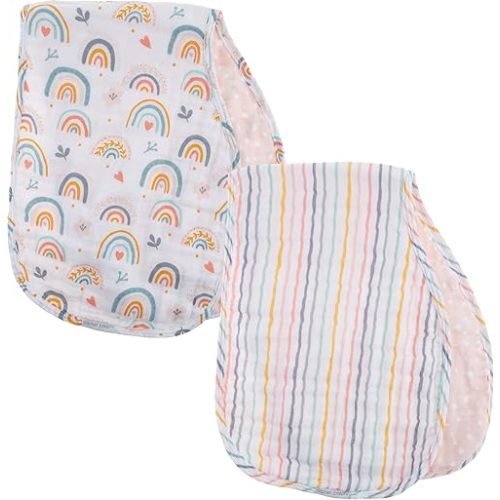 Stephen Joseph, Muslin Baby Burp Cloths, 2-Pack 100% Cotton, Burp Cloth for Baby Boys and Girls, Rainbow