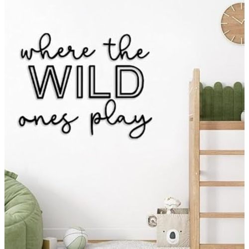 Playroom Wall Decor, 40“ XXL Where The Wild Ones Play Nursery Sign Wooden Wall Art Decoration for Kids Toddler Room Decor Boys and Girls Home Bedroom Word Sign (Acrylic - Black)