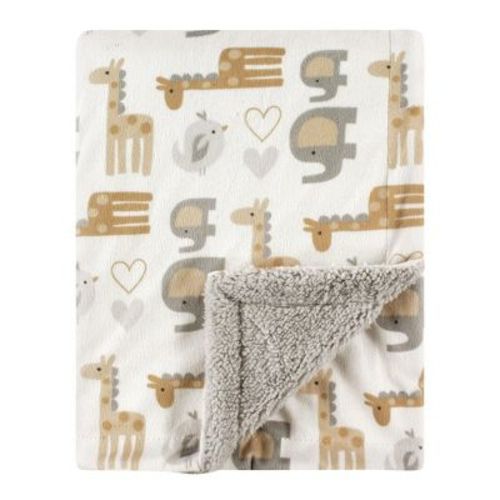 Luvable Friends Baby Plush Blanket With Faux Shearling Back, Neutral Safari, One Size