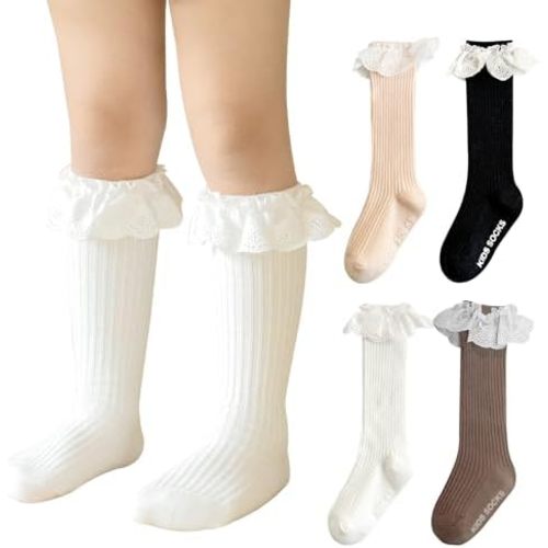 Infant Frilly Baby Girls Knee High Socks Newborn Thigh Lace Ruffle Long Socks Toddler Tights Stockings 6-12 Months