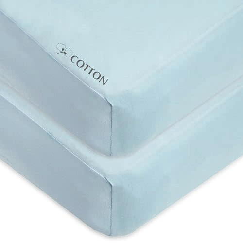 American Baby Company 2 Pack Fitted Crib Sheets 28" x 52", Soft Breathable Neutral 100% Cotton Jersey Sheet, Blue, for Boys and Girls, Fits Crib and Toddler Bed mattresses