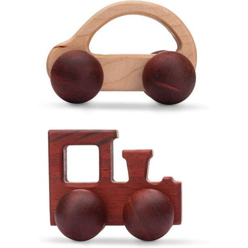 2pc Wooden Rattle Organic Wooden Cars Push Car Toys Montessori Educational Natural Wood Toys Inspired Baby Newborn Perfect Shower Gift
