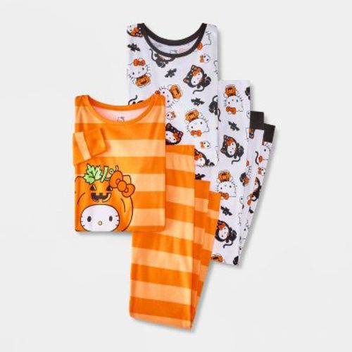 Girls' 4pc Hello Kitty Halloween Pajama Set - Orange 4