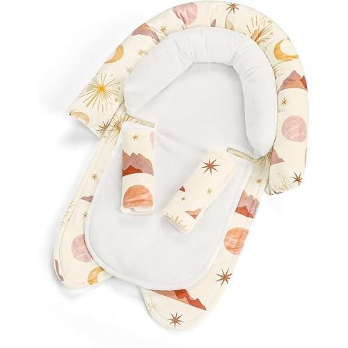 Infant Car Seat Insert for Newborn Girls Boys, Upgraded 2-in-1 Baby Carseat Head Support, Soft Reversible Baby Car Seat Insert Cushion Pad for Car Seat, Stroller, Bouncer, Swing, Moon