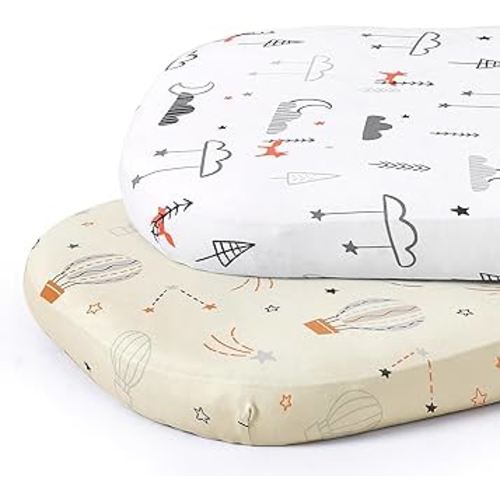 Stretch Fitted Bassinet Sheet Set BROLEX 2 Pack Cradle Sheets for Bassinet Pad/Mattress,Unisex Boys Girls,Ultra Soft,Starsmoon Balloon