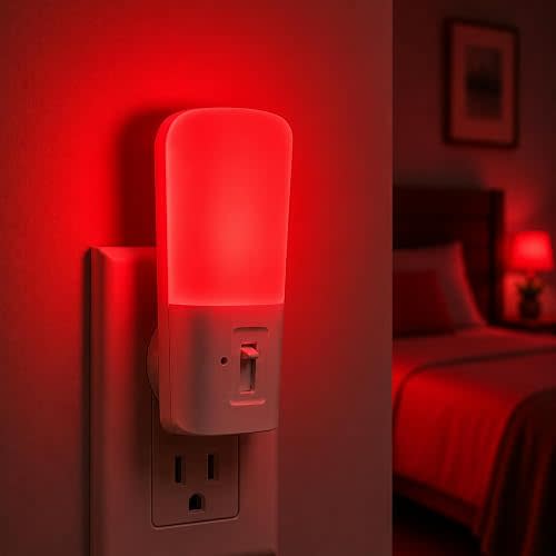 L LOHAS LED Red Night Light Plug in, Dimmable Light LED Night Lights with Dusk to Dawn Sensor, 5-80LM Adjustable Brightness Red Light for Nursery Kids Room Hallway Kitchen, Christmas Gift 2 Pack