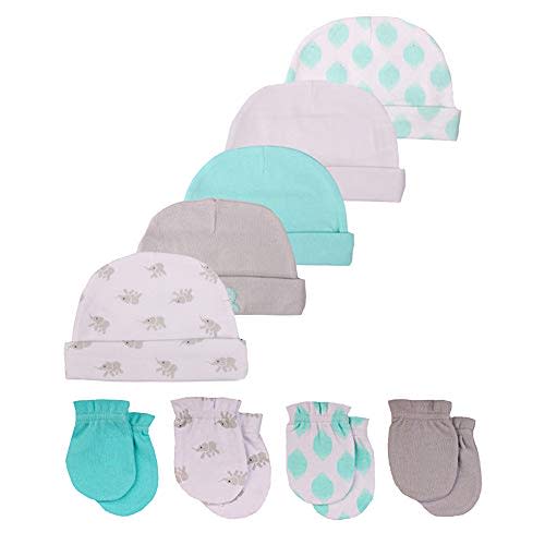 Newborn Baby Soft Cotton Organic Cap and Mitten Set Sunny Hats for Hospital Baby Boy and Girl(0-6 Months)