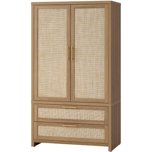 Dakota Fields 70.86'' H Bohemian - Inspired Rattan Armoire With Adjustable Shelves, Multi - Functional Storage Cabinet With 2-Door And 2-Drawer & Reviews | Wayfair