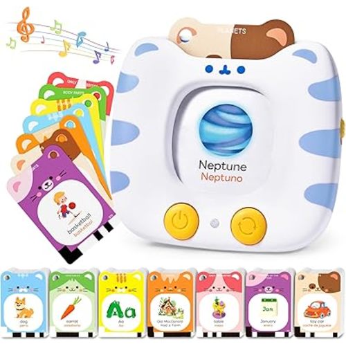 JoyCat Bilingual Spanish & English Talking Flash Cards for Toddlers 1-5, 454 Words+6 Songs, Clear Voice & Thick Cards & Easy to Slide in and Out, Independent Play & Speech Development Toys