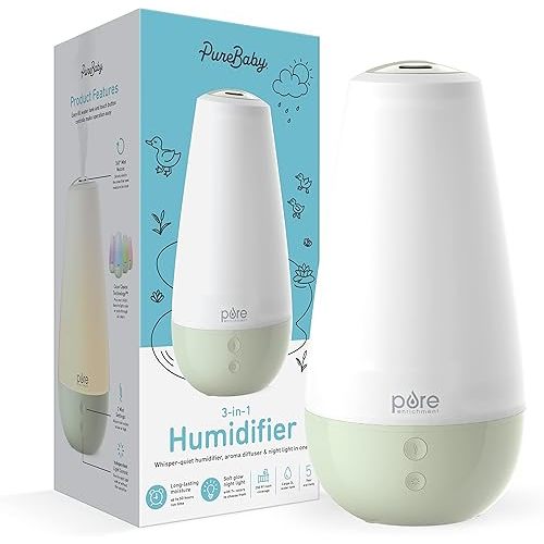 Pure Enrichment® PureBaby® 3-in-1 Whisper-Quiet Humidifier, Color Changing Night Light, & Essential Oil Diffuser for Baby Nursery & Kids Bedroom to Relieve Congestion, Colds, & Coughs (Whisper Green)