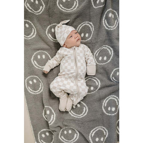 Taupe Checkered Bamboo Zipper