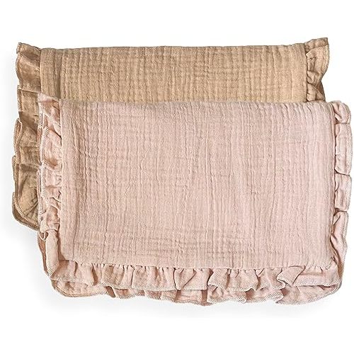 Leyl&Ari Baby Girl Newborn Essentials | Baby Girl Gift | Ruffle Muslin Burp Rags (Dusty Rose & Sand Set)