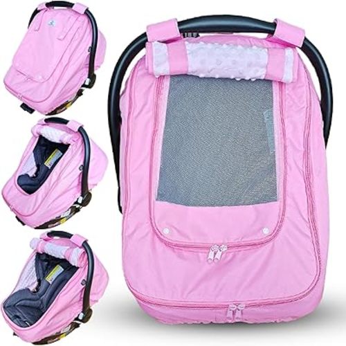 Waterproof Baby Car Seat Cover | Windproof Carseat Cover for Babies | Infant Car Seat Canopy for Boys and Girls | Weather Proof car Cover for All Seasons (Pink)