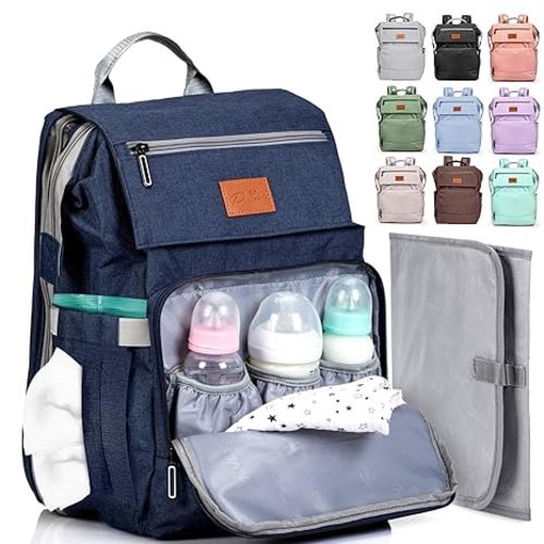 PILLANI - Mochila grande para llevar pañales de bebé, para viajar, cambiador incluido, producto esencial para recién nacidos, artículos para mamá, regalos baby shower, lista de regalos de bebés, azul