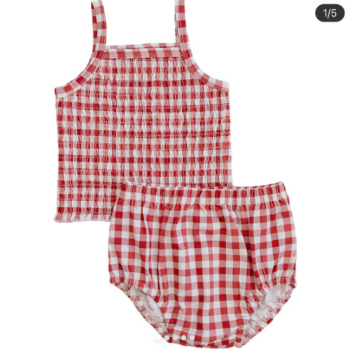 Gingham Ruched Bloomer Set – Mebie Baby