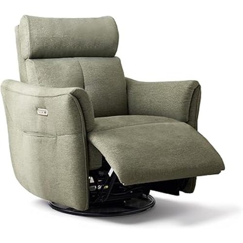 Power Rocking Chair Nursery Glider Recliner with Adjustable Headrest, Dual Motor Chenille Swivel Rocker Recliner Chair with USB Port and Storage Bags, FSC, CertiPUR-US® Certified, Green