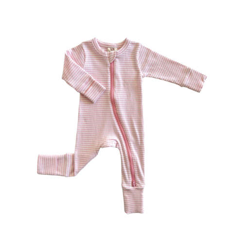 Pink Stripe / Organic Ribbed 2-Way Zip Romper