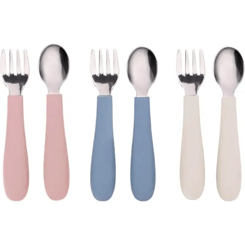 WeeSprout Toddler Utensils, 3 Forks & 3 Spoons, 18/8 Stainless Steel & Food Grade Silicone, Thick Easy-Grip Handles, Perfect Length For New Self Feeders, Gentle On Gums & Teeth, Dishwasher Safe