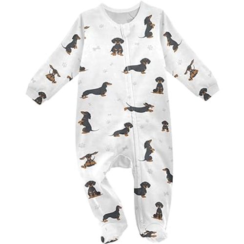 vvfelixl Exercises Doberman Dog Baby Sleepers For Girl Boys Newborn Baby Play One-Piece Footies For 0-24 Months White