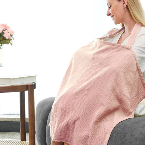 Nursing Cover for Baby Breastfeeding,Breathable Cover with Rigid Hoop for Mother Nursing Apron, Multi-use Adjustable Privacy Nursing Apron Cover,Include Two Baby Bibs,Light Pink