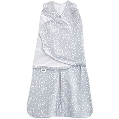 HALO Disney 100% Cotton Sleepsack Swaddle, 3-Way Adjustable Wearable Blanket, TOG 1.5, Confetti Mickey Grey, Newborn, 0-3 Months