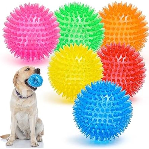 VITEVER 3.5” Squeaky Dog Toy Balls (6 Colors) Puppy Chew Toys for Teething, BPA Free Non-Toxic, Spikey Dog Balls for Medium, Large & Small Dogs, Durable Toys for Aggressive Chewers