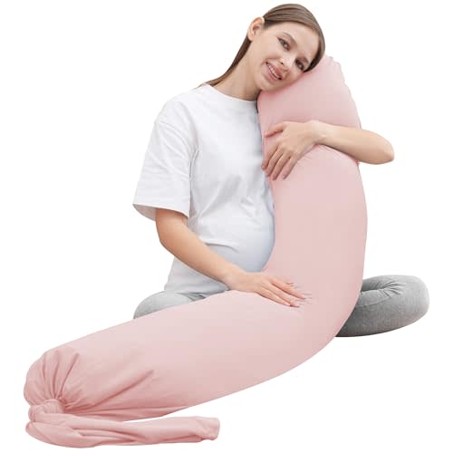 MOON PARK Pregnancy Pillow - Incredibly Smooth and Soft Cooling Cover I Shaped Full Body Maternity Pillow with Removable Cover - Support for Side, Back, Legs, Belly, HIPS - Pink