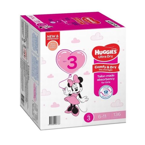 Huggies Nappies Mega Crawler Girl Size 3 - 136 Pack | Disposable | Baby Bunting AU
