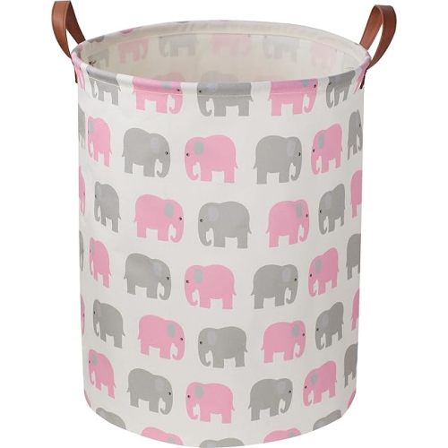 Baby Girl Laundry Basket,Waterproof Kids Hamper for Toys,Clothes Hampers for Nursery,Gift Basket,Room Decor,Collapsible Storage Basket (Pink Elephant)