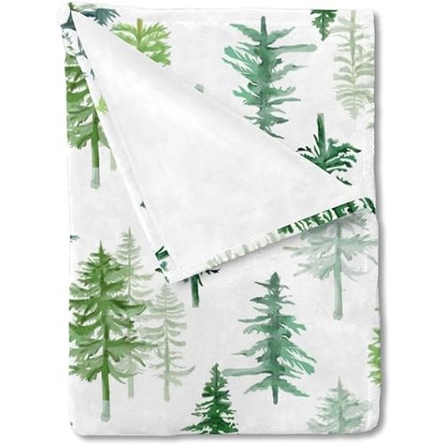 Woodland Pine Trees Baby Toddler Blankets for Boy Girl Green Pine Forest Nursery Bed Blanket Flannel Swaddle Receiving Blanket Infant Newborn Throw Blanket Soft Crib Snuggle Up Blanket 30x40