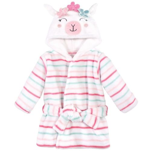 Hudson Baby Infant Girl Plush Animal Face Bathrobe, Flower Llama, 0-9 Months