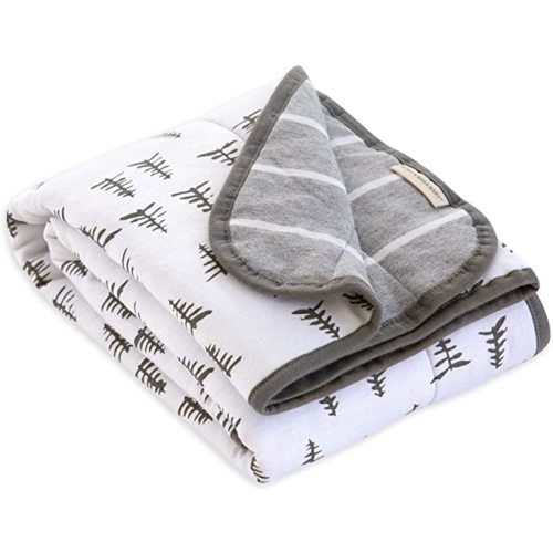 Burt's Bees Baby - Reversible Blanket, Nursery, Stroller & Tummy-Time Organic Jersey Cotton Quilted Infant & Toddler Bedding - White, Grey