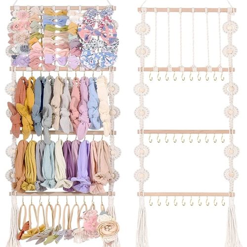 Headband Holder Bows Organizer For Girls Hair Bows Holder Baby Headband Hair Accessories Organizer For Baby Girls Bow Hanger Storage For Girls Hair Bows For Toddler Girls Room Wall Decor (White)