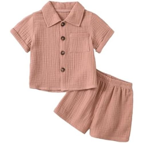 Baby Boys Clothes Set Toddler Infant Boys Button-down Shirt Tops + Cotton Gauze Shorts Summer Outfit 2PCS with Pockets