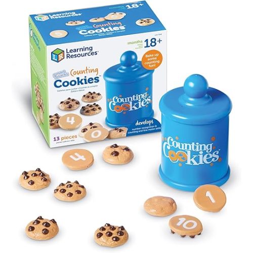 Learning Resources Smart Counting Cookies - 13 Pieces, Ages 18+ Months Toddler Counting & Sorting Skills, Toddler Math Learning Toys, Play Food for Toddlers, Chocolate Chip Cookies