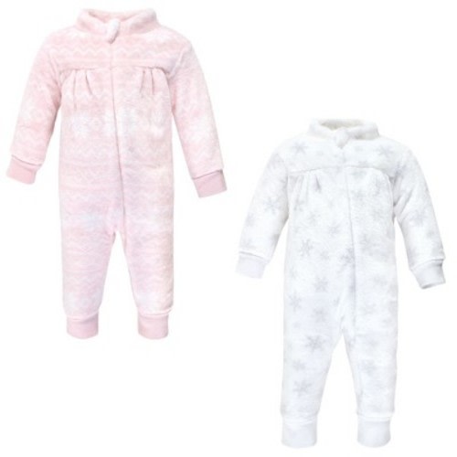 Hudson Baby Infant Girl Plush Jumpsuits, Snowflakes, 0-3 Months