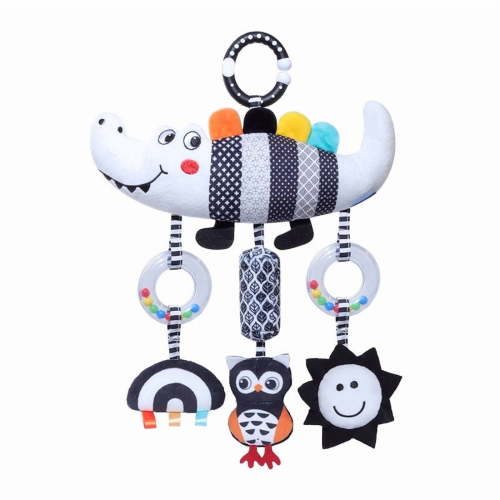 Black & White Baby Car Seat Toy – High Contrast Hanging Rattle with Crocodile & Caterpillar, Newborn Stroller Toy for 0-6 Months, Sensory Developmental Gift for Boys & Girls