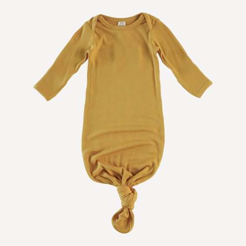 long sleeve lap neck knotted gown | honey mustard | modal skinny rib
