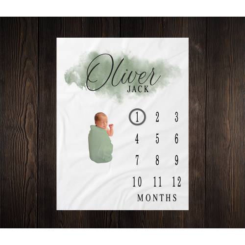 Personalized Milestone Blanket Month Growth Tracker Minky Fleece Blanket Custom Boy Baby Shower Gift Watercolor Newborn BM21