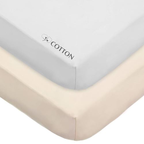 American Baby Company 2 Pack Fitted Crib Sheets 28" x 52", Soft Breathable Neutral 100% Cotton Jersey Sheet, Cream and White, for Boys and Girls, Fits Crib and Toddler Bed mattresses