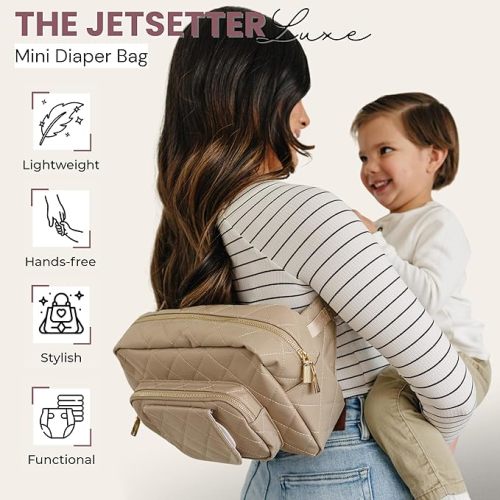 Lion & Light Small Diaper Bag, Mini Diaper Bag with Portable Changing Pad, Fanny Pack Diaper Bag for Baby, Toddler Diaper Bags, Travel Diaper Bag, Crossbody Diaper Bag with Wipes Pocket (Beige)