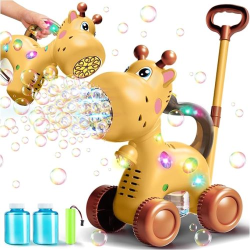 Automatic Bubble Machine Toddler Toys: Giraffe Bubble Lawn Mover Outdoor Toy for 1 2 3 4 5 Year Old Boy Girl - Push or Handheld Bubble Maker Blower for Age 1-3 Kids Birthday Gifts