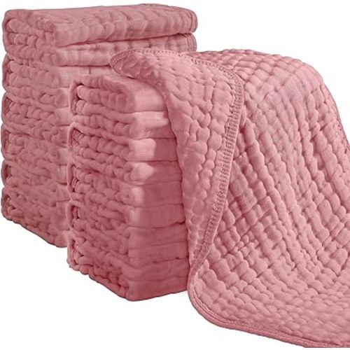 Looxii Muslin Burp Cloths 100% Cotton Muslin Cloths 12 Pack Large 20''x10'' Extra Soft and Absorbent Baby Burping Cloth for Boys and Girls (Bean Paste)