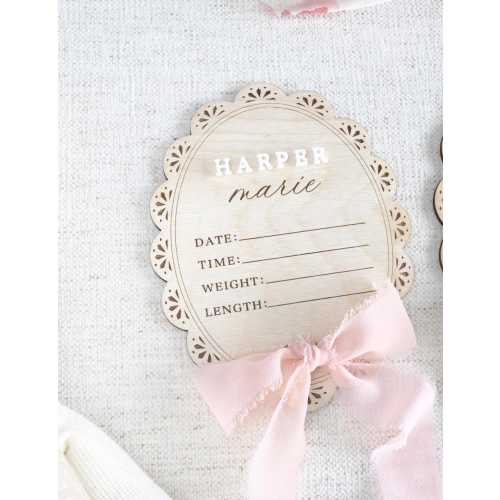 Baby Hospital Announcement Sign, Newborn Birth Statistic Plaque, Keepsake, Baby Shower Gift, Girl Milestone Marker Cards,Coquette Bow Ribbon