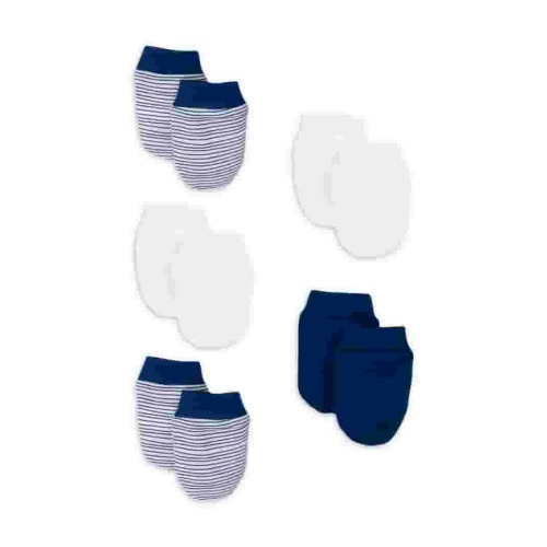 Little Star Multipack Super Combed Natural Cotton Baby Boys Scratch Mitts, 5Pk