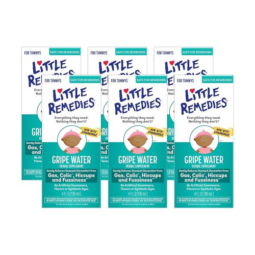 Little Remedies Gripe Water for Babies, Colic and Baby Gas Relief for Newborns, 4 Fl Oz, 6 Pack