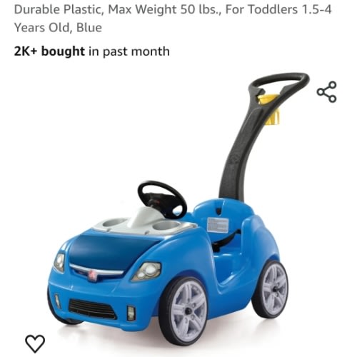 Amazon.com: Step2 Whisper Ride II Buggy Kids Push Car, Ride On Toy, Stroller Substitute, Includes Seat Belt & Horn, Made of Durable Plastic, Max Weight 50 lbs., For Toddlers 1.5-4 Years Old, Blue : Toys & Games